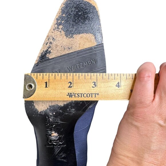 Vintage 90s Stuart Weitzman Navy Blue Square Toe Kitten Heel Loafers, Fabric - Picture 14 of 14